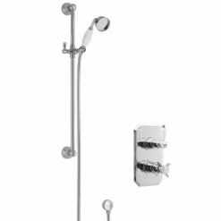 Nuie Edwardian Twin Square Thermostatic Concealed Shower Valve With Slider Rail Kit - Chrome -HEATANDPLUMB Sales nuie edwardian complete mixer shower sbt56tw1