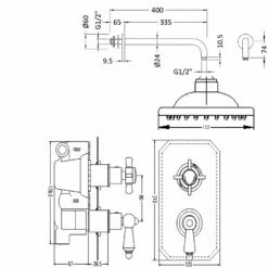 Nuie Edwardian Twin Square Thermostatic Concealed Shower Valve With Fixed Head And Arm - Chrome