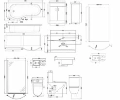 Nuie Freya Complete Furniture Suite With 600mm Vanity Unit And P-Shaped Shower Bath 1700mm LH -HEATANDPLUMB Sales nuie freya bathroom suite pbw031