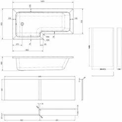 Nuie Square L-Shaped Shower Bath With Front Panel And Screen 1700mm X 700mm/850mm - Left Handed -HEATANDPLUMB Sales nuie l shaped bath sbath05