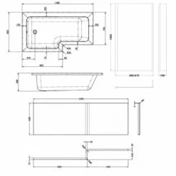 Nuie Square L-Shaped Shower Bath With Front Panel And Screen 1500mm X 700mm/850mm - Left Handed