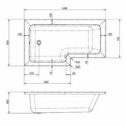 Nuie Square L-Shaped Shower Bath 1500mm X 700mm/850mm - Right Handed 9 Nuie Square L-Shaped Shower Bath 1500mm X 700mm/850mm - Right Handed -HEATANDPLUMB Sales nuie l shaped bath wbs1585l