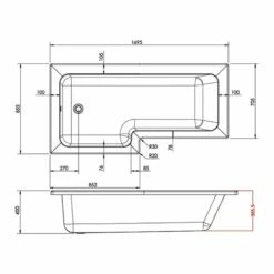 Nuie Square L-Shaped Shower Bath 1700mm X 700mm/850mm - Right Handed 9 Nuie Square L-Shaped Shower Bath 1700mm X 700mm/850mm - Right Handed -HEATANDPLUMB Sales nuie l shaped bath wbs1785l 1 1