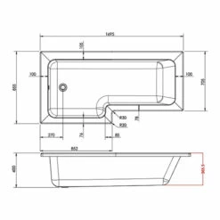 Nuie Square L-Shaped Shower Bath 1700mm X 700mm/850mm - Left Handed