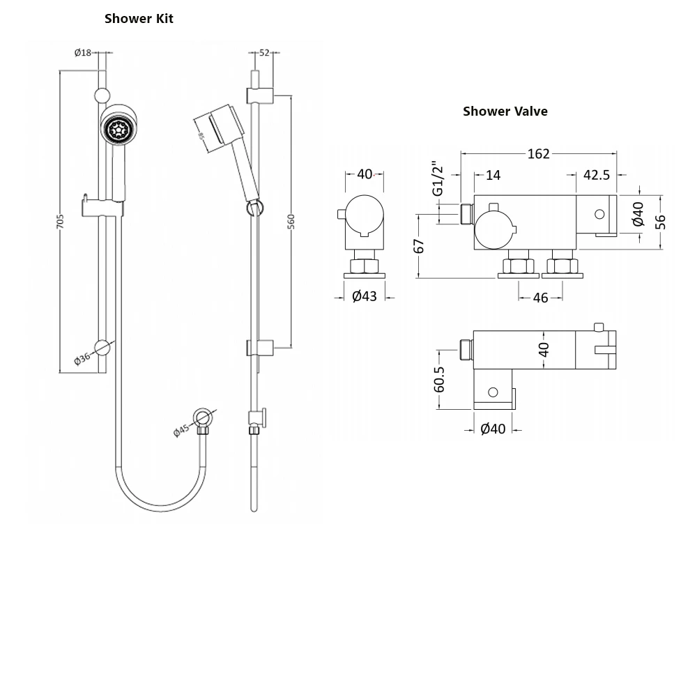 Nuie Linear Vertical Thermostatic Bar Shower Valve With Slider Rail Kit - Chrome 4 Nuie Linear Vertical Thermostatic Bar Shower Valve With Slider Rail Kit - Chrome - Image 2