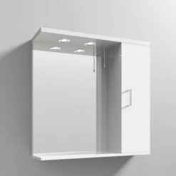 Nuie Mayford Mirrored Bathroom Cabinet 750mm H X 750mm W White - Right Handed