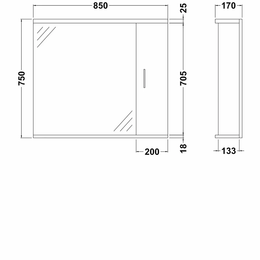 Nuie Mayford Mirrored Bathroom Cabinet 750mm H X 850mm W White - Right Handed 3 Nuie Mayford Mirrored Bathroom Cabinet 750mm H X 850mm W White - Right Handed