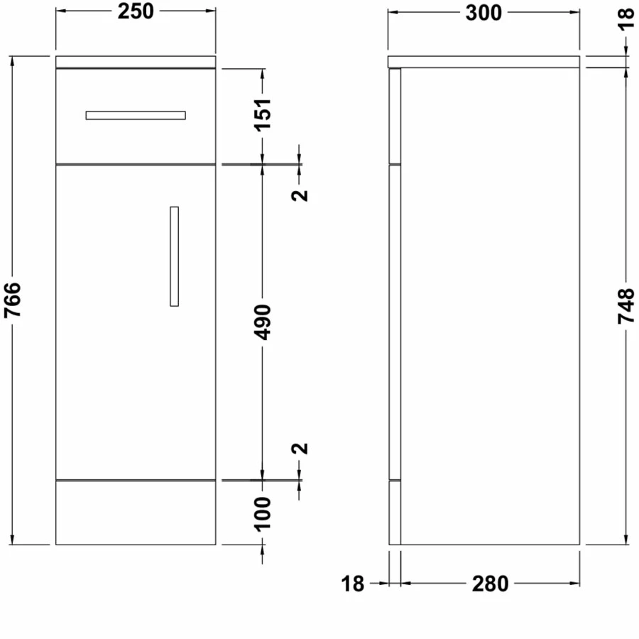 Nuie Mayford Cupboard Unit 250mm Wide X 300mm Deep - Gloss White 6 Nuie Mayford Cupboard Unit 250mm Wide X 300mm Deep - Gloss White - Image 4
