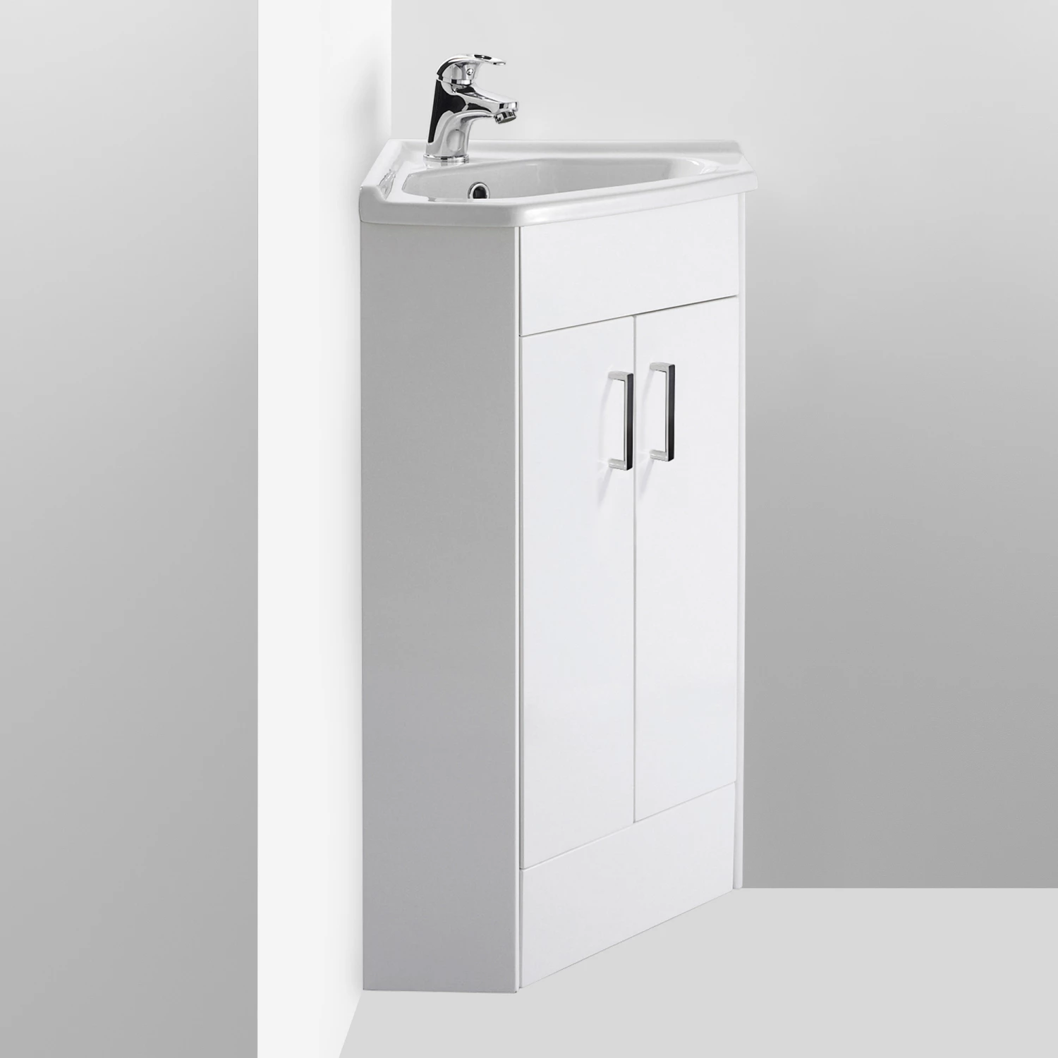Nuie Mayford Floor Standing Corner 2-Door Vanity Unit With Basin 550mm Wide - Gloss White 3 Nuie Mayford Floor Standing Corner 2-Door Vanity Unit With Basin 550mm Wide - Gloss White