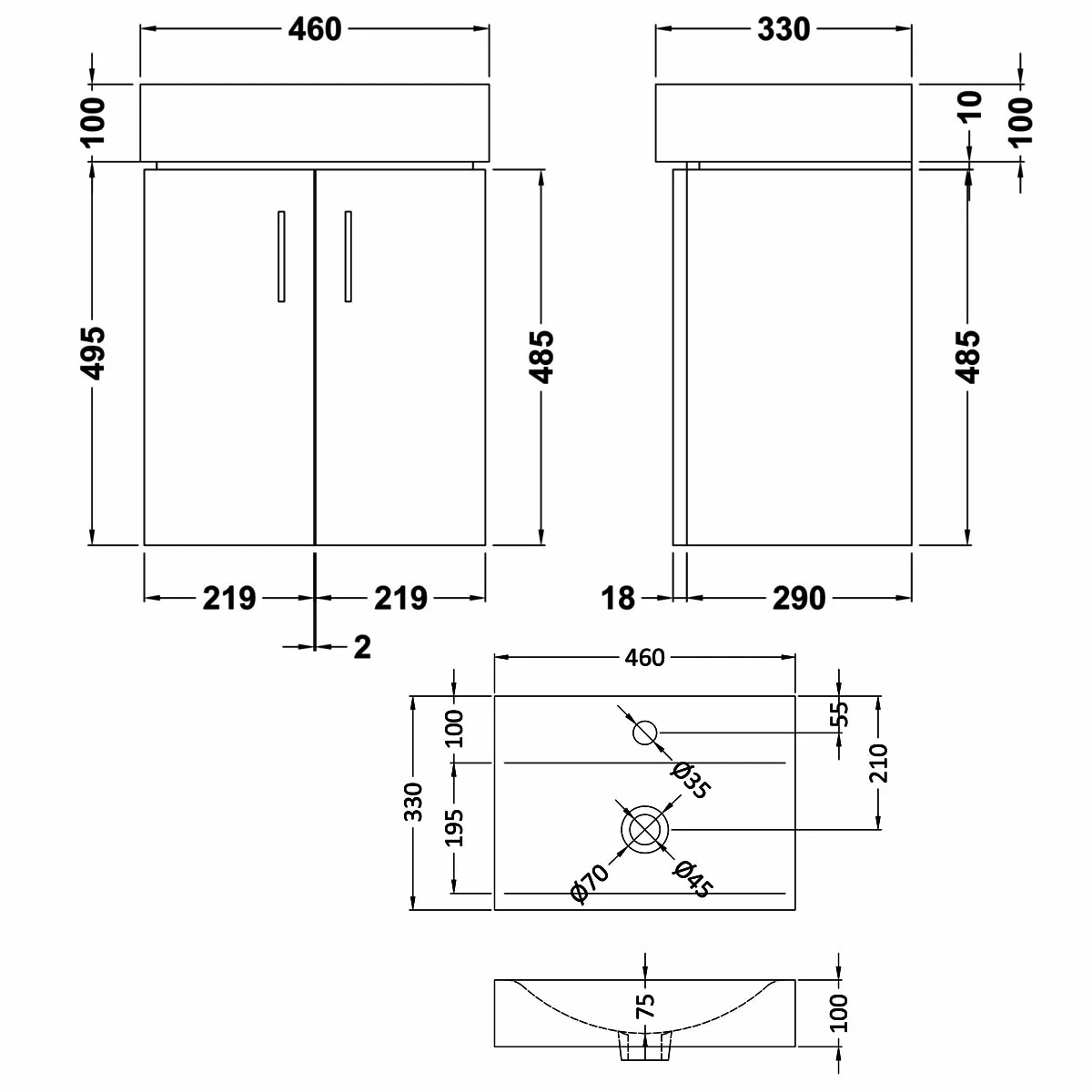 Nuie Mayford Wall Hung 2-Door Vanity Unit With Basin 450mm Wide - White 4 Nuie Mayford Wall Hung 2-Door Vanity Unit With Basin 450mm Wide - White - Image 2