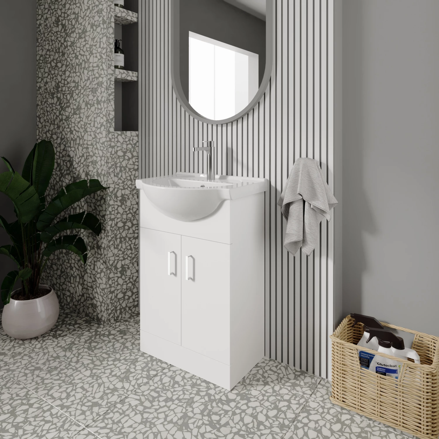 Nuie Mayford Floor Standing 2-Door Vanity Unit With Round Basin 550mm Wide - White 6 Nuie Mayford Floor Standing 2-Door Vanity Unit With Round Basin 550mm Wide - White - Image 4