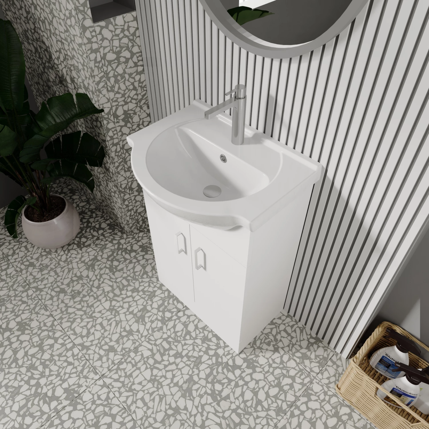 Nuie Mayford Floor Standing 2-Door Vanity Unit With Round Basin 550mm Wide - White 7 Nuie Mayford Floor Standing 2-Door Vanity Unit With Round Basin 550mm Wide - White - Image 5