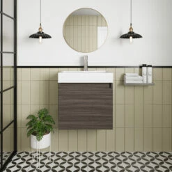 Nuie Merit Wall Hung 1-Door Vanity Unit With L-Shaped Basin 500mm Wide - Anthracite Woodgrain 13 Nuie Merit Wall Hung 1-Door Vanity Unit With L-Shaped Basin 500mm Wide - Anthracite Woodgrain -HEATANDPLUMB Sales nuie merit vanity unit mer004 3