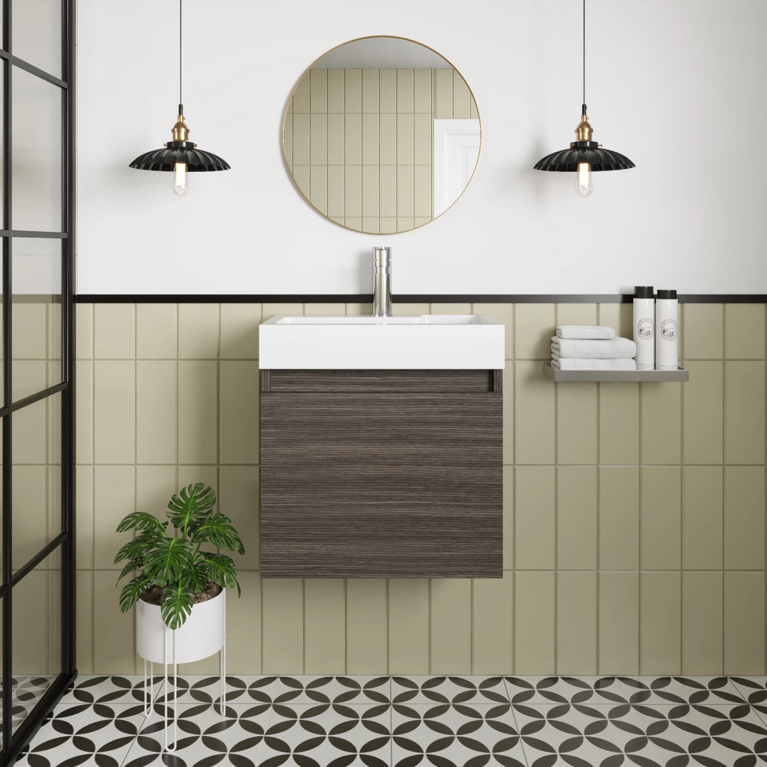Nuie Merit Wall Hung 1-Door Vanity Unit With L-Shaped Basin 500mm Wide - Anthracite Woodgrain 7 Nuie Merit Wall Hung 1-Door Vanity Unit With L-Shaped Basin 500mm Wide - Anthracite Woodgrain - Image 5