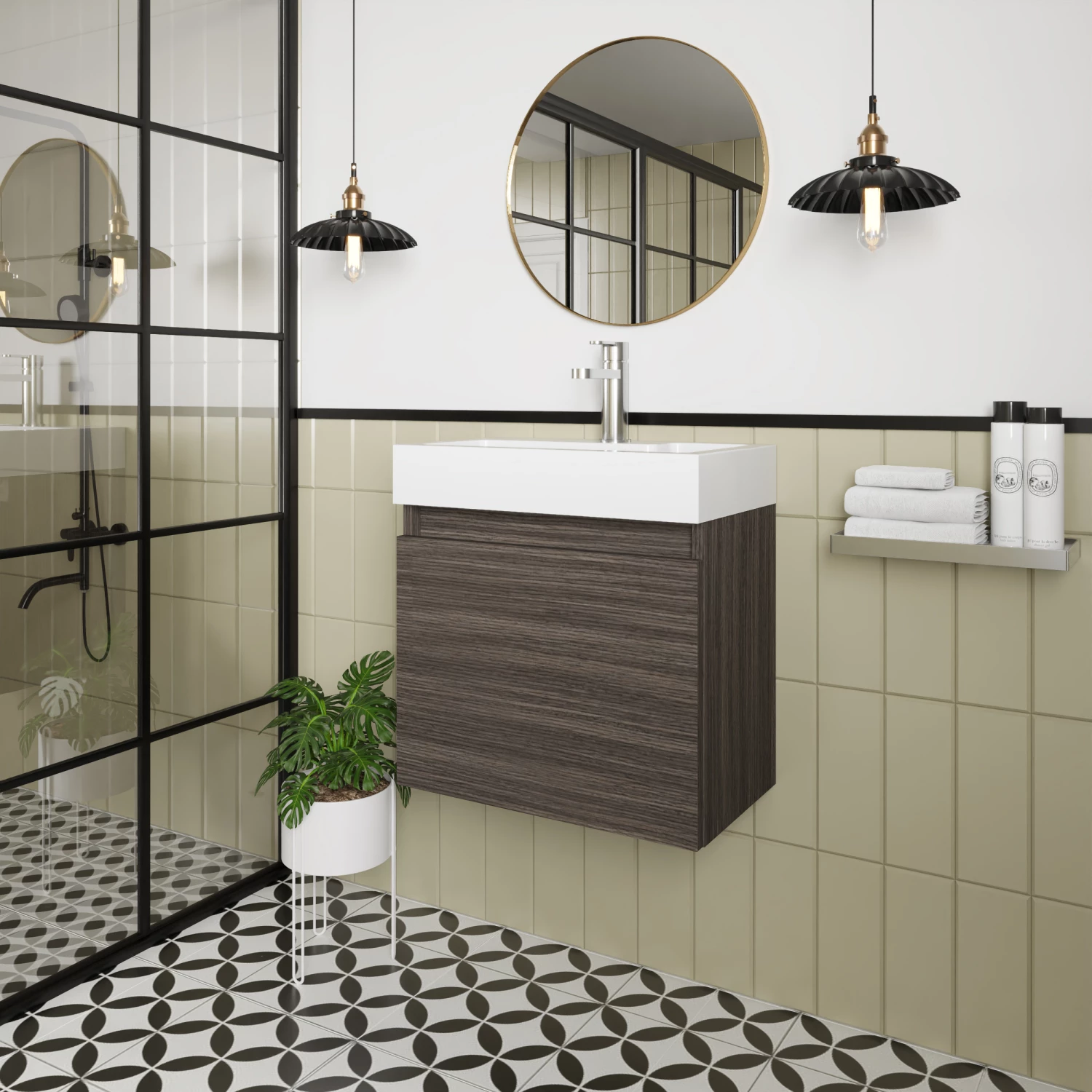 Nuie Merit Wall Hung 1-Door Vanity Unit With L-Shaped Basin 500mm Wide - Anthracite Woodgrain 8 Nuie Merit Wall Hung 1-Door Vanity Unit With L-Shaped Basin 500mm Wide - Anthracite Woodgrain - Image 6