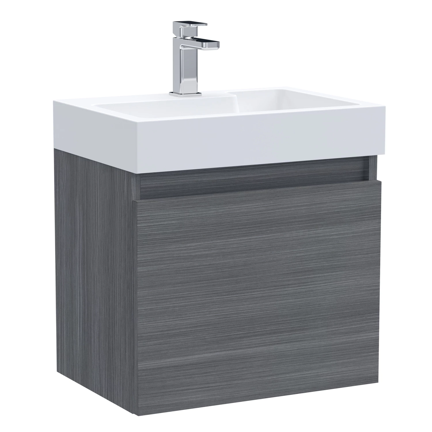Nuie Merit Wall Hung 1-Door Vanity Unit With L-Shaped Basin 500mm Wide - Anthracite Woodgrain 4 Nuie Merit Wall Hung 1-Door Vanity Unit With L-Shaped Basin 500mm Wide - Anthracite Woodgrain - Image 2