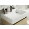 Nuie Merit Wall Hung 1-Door Vanity Unit With L-Shaped Basin 500mm Wide - Natural Oak