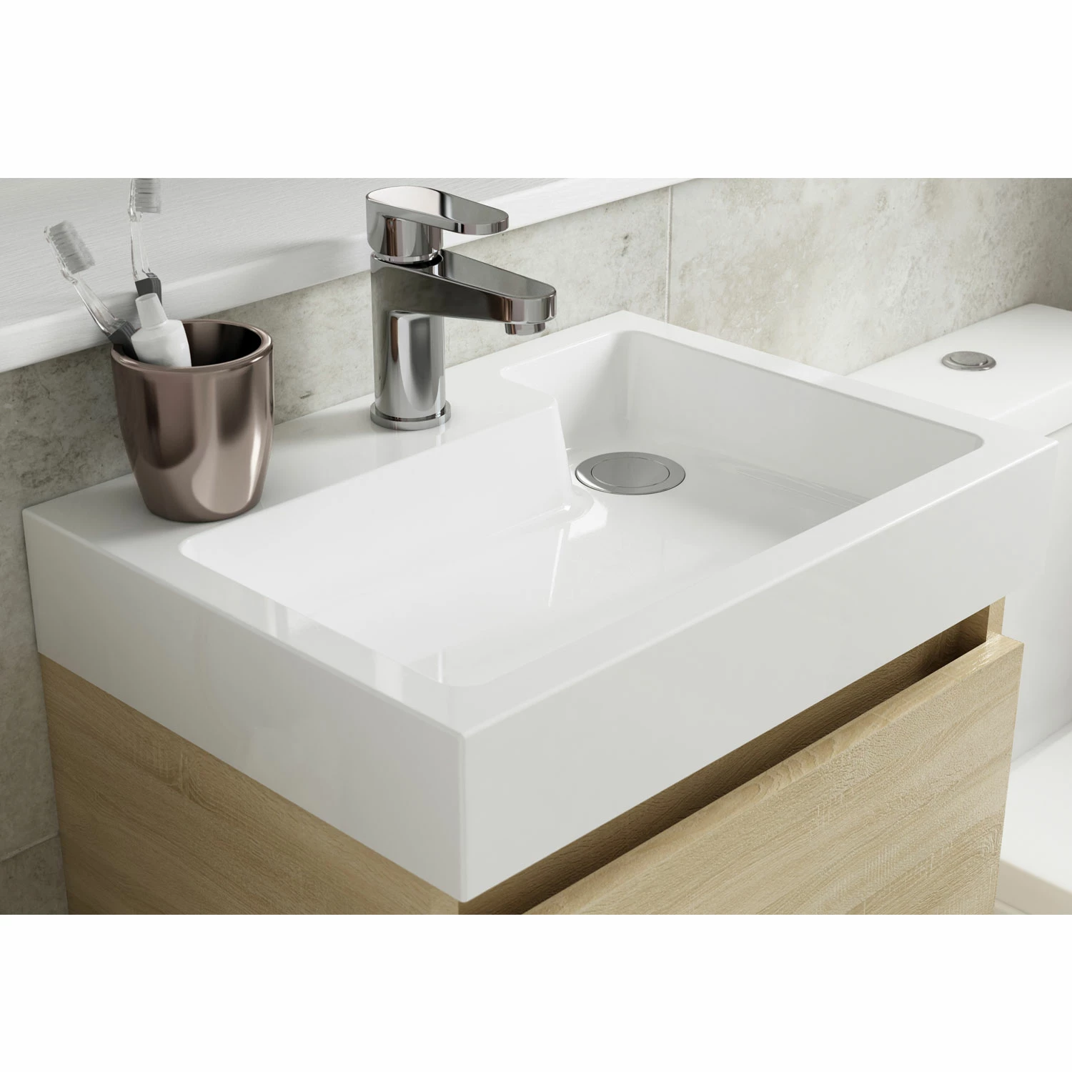 Nuie Merit Wall Hung 1-Door Vanity Unit With L-Shaped Basin 500mm Wide - Charcoal Black Woodgrain 6 Nuie Merit Wall Hung 1-Door Vanity Unit With L-Shaped Basin 500mm Wide - Charcoal Black Woodgrain - Image 4