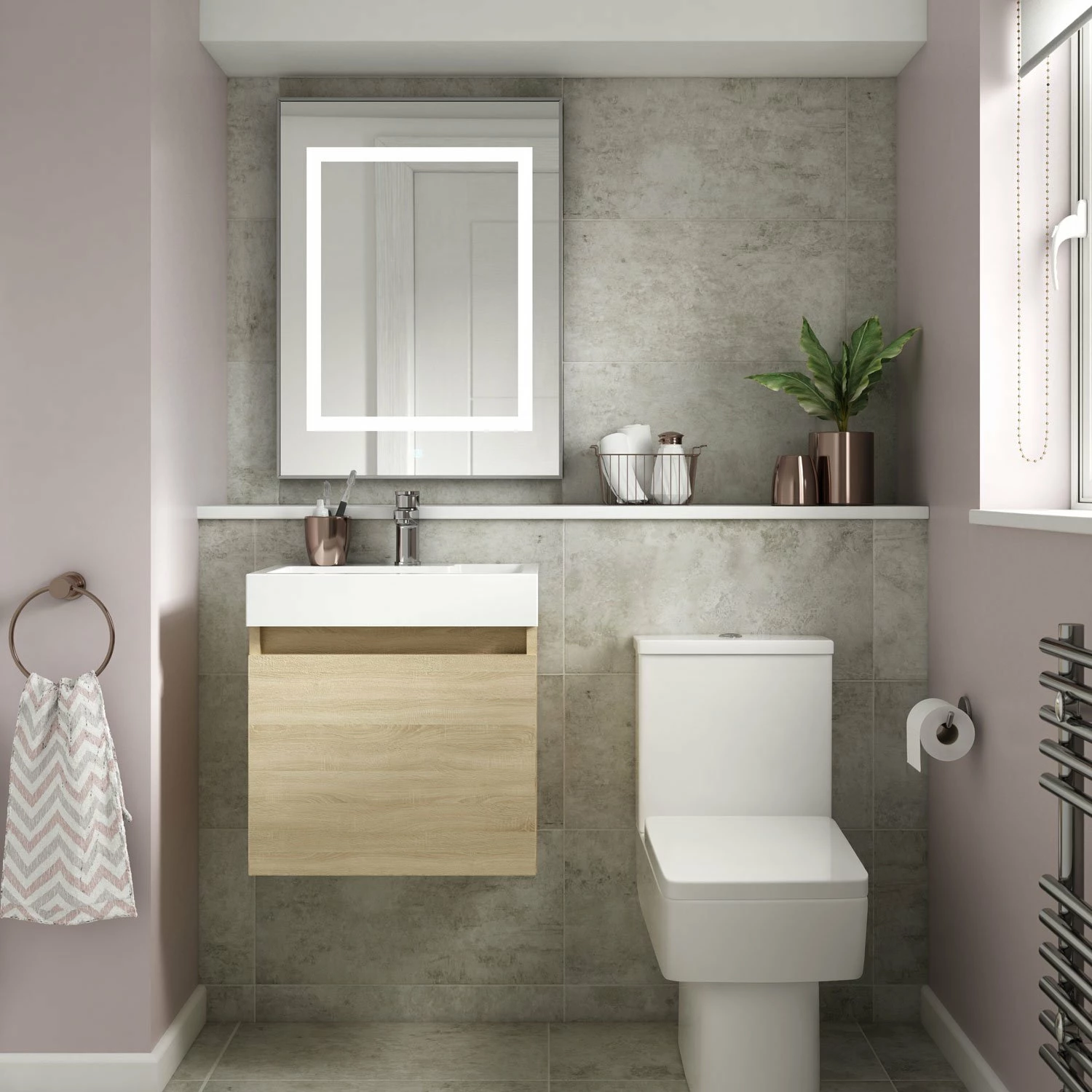 Nuie Merit Wall Hung 1-Door Vanity Unit With Slimline Basin 500mm Wide - Natural Oak 5 Nuie Merit Wall Hung 1-Door Vanity Unit With Slimline Basin 500mm Wide - Natural Oak - Image 4