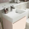 Nuie Merit Wall Hung 1-Door Vanity Unit With L-Shaped Basin 500mm Wide - Blush Pink