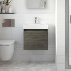 Nuie Merit Wall Hung 1-Door Vanity Unit With Slimline Basin 500mm Wide - Anthracite Woodgrain