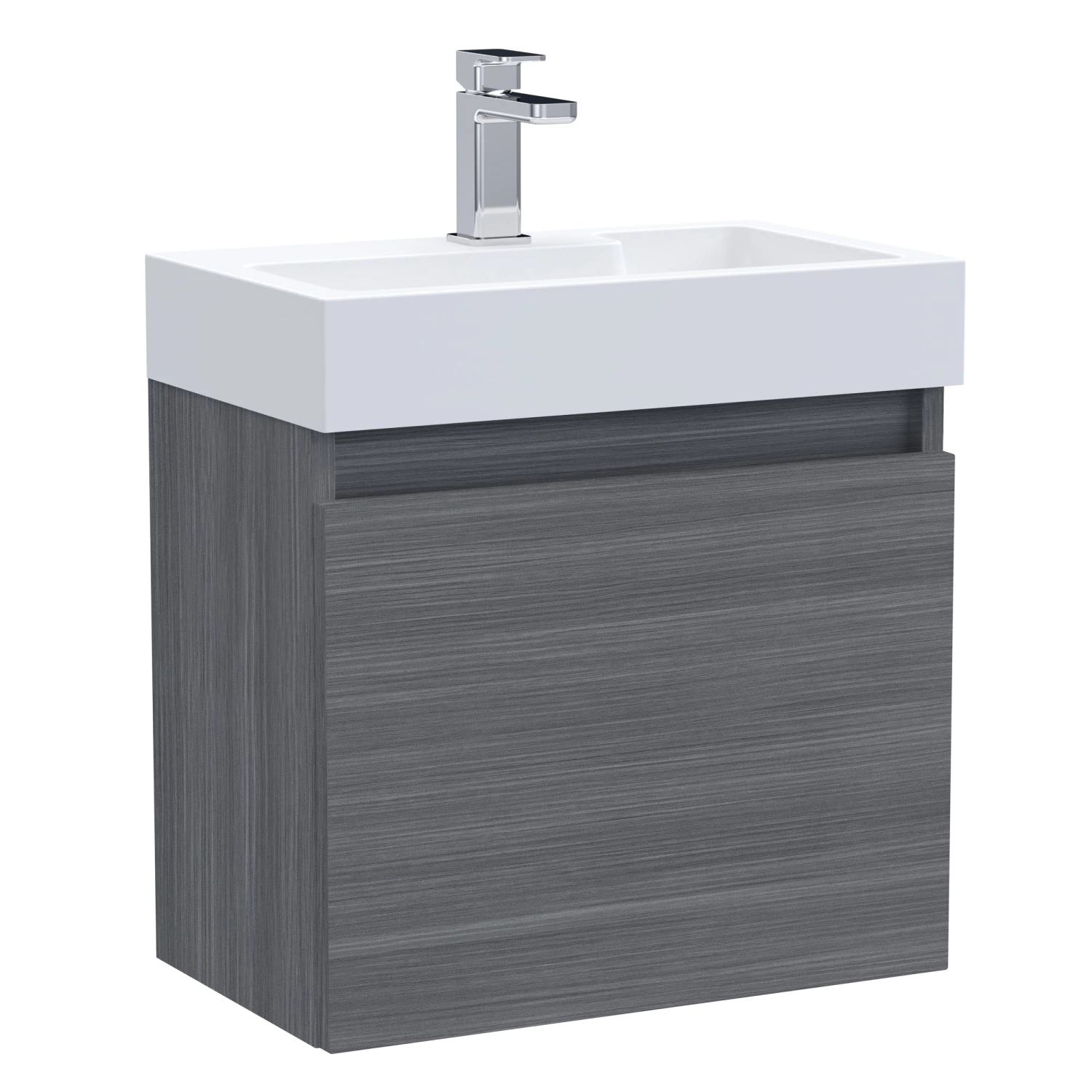 Nuie Merit Wall Hung 1-Door Vanity Unit With Slimline Basin 500mm Wide - Anthracite Woodgrain 7 Nuie Merit Wall Hung 1-Door Vanity Unit With Slimline Basin 500mm Wide - Anthracite Woodgrain - Image 5