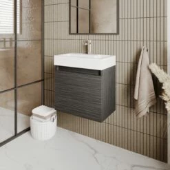 Nuie Merit Wall Hung 1-Door Vanity Unit With Slimline Basin 500mm Wide - Charcoal Black Woodgrain -HEATANDPLUMB Sales nuie merit vanity unit mer015 3