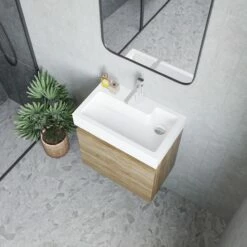 Nuie Merit Wall Hung 1-Door Vanity Unit With Slimline Basin 500mm Wide - Charcoal Black Woodgrain