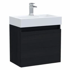 Nuie Merit Wall Hung 1-Door Vanity Unit With Slimline Basin 500mm Wide - Charcoal Black Woodgrain -HEATANDPLUMB Sales nuie merit vanity unit mer015 7