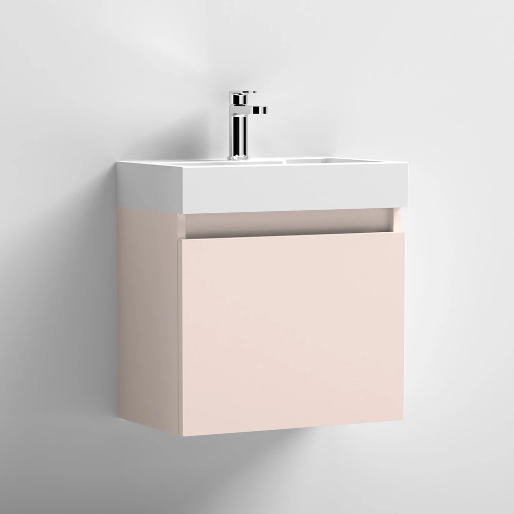 Nuie Merit Wall Hung 1-Door Vanity Unit With Slimline Basin 500mm Wide - Blush Pink 7 Nuie Merit Wall Hung 1-Door Vanity Unit With Slimline Basin 500mm Wide - Blush Pink - Image 5