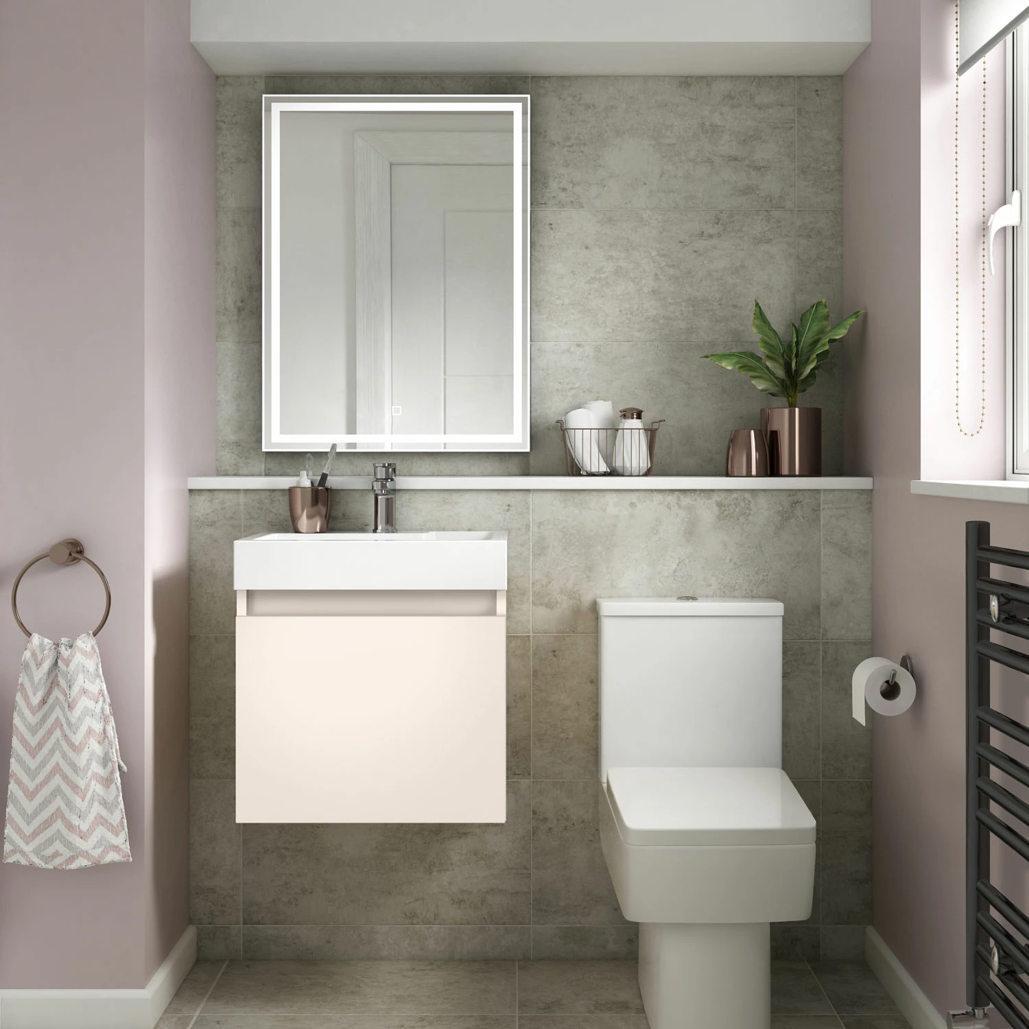 Nuie Merit Wall Hung 1-Door Vanity Unit With Slimline Basin 500mm Wide - Blush Pink 4 Nuie Merit Wall Hung 1-Door Vanity Unit With Slimline Basin 500mm Wide - Blush Pink - Image 2
