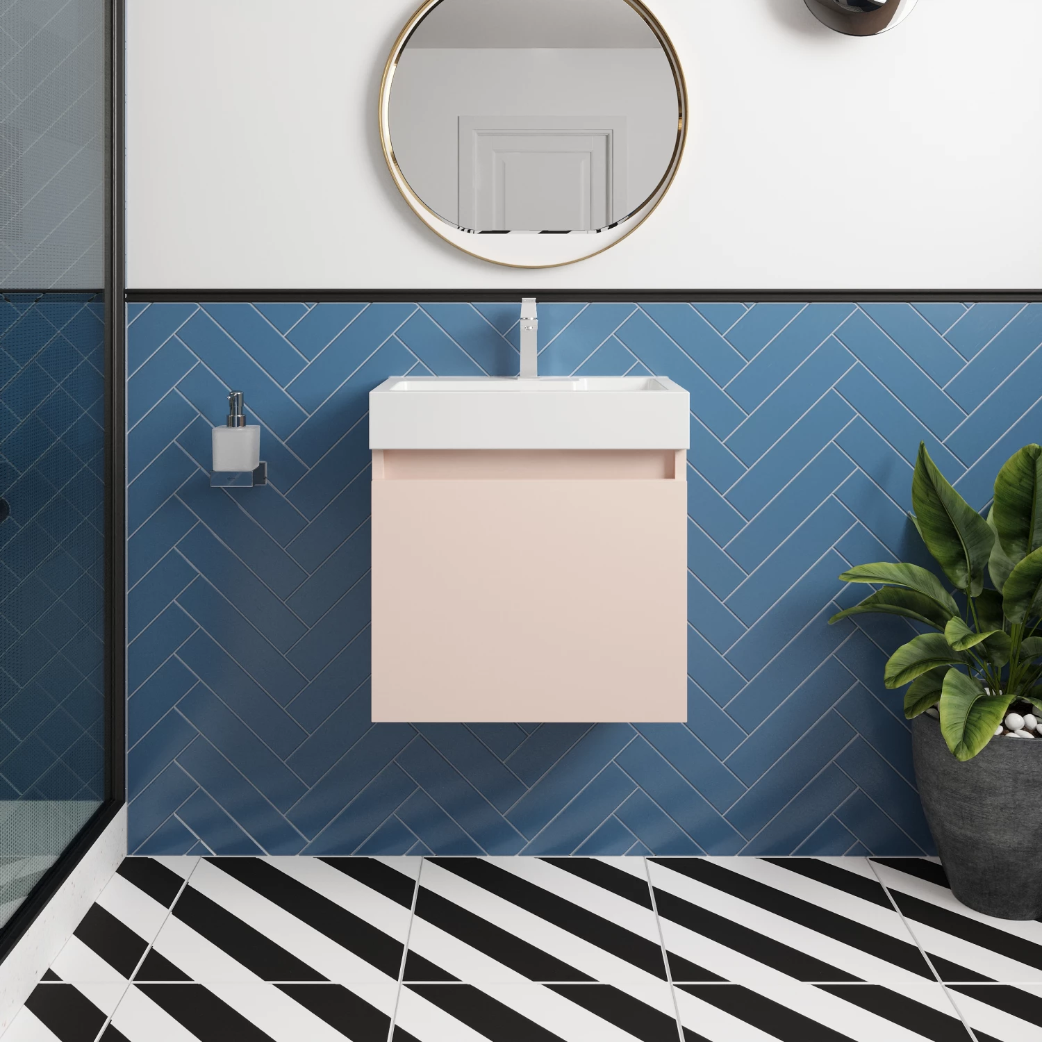 Nuie Merit Wall Hung 1-Door Vanity Unit With Slimline Basin 500mm Wide - Blush Pink 3 Nuie Merit Wall Hung 1-Door Vanity Unit With Slimline Basin 500mm Wide - Blush Pink