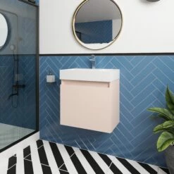Nuie Merit Wall Hung 1-Door Vanity Unit With Slimline Basin 500mm Wide - Blush Pink 15 Nuie Merit Wall Hung 1-Door Vanity Unit With Slimline Basin 500mm Wide - Blush Pink -HEATANDPLUMB Sales nuie merit vanity unit mer020 5