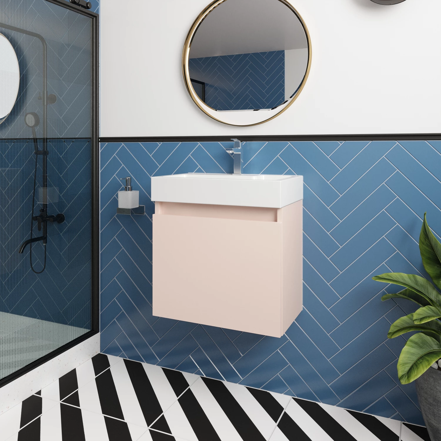 Nuie Merit Wall Hung 1-Door Vanity Unit With Slimline Basin 500mm Wide - Blush Pink 9 Nuie Merit Wall Hung 1-Door Vanity Unit With Slimline Basin 500mm Wide - Blush Pink - Image 7