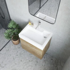 Nuie Merit Wall Hung 1-Door Vanity Unit With L-Shaped Basin 500mm Wide - Anthracite Woodgrain 11 Nuie Merit Wall Hung 1-Door Vanity Unit With L-Shaped Basin 500mm Wide - Anthracite Woodgrain -HEATANDPLUMB Sales nuie merit vanity unit mer022 5