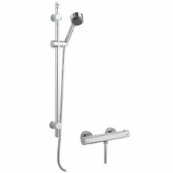 Nuie Minimalist Thermostatic Bar Shower Valve With Single Function Slider Rail Kit - Chrome
