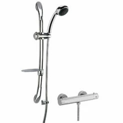 Nuie Minimalist Thermostatic Bar Shower Valve With Luxury Curved Slider Rail Kit - Chrome
