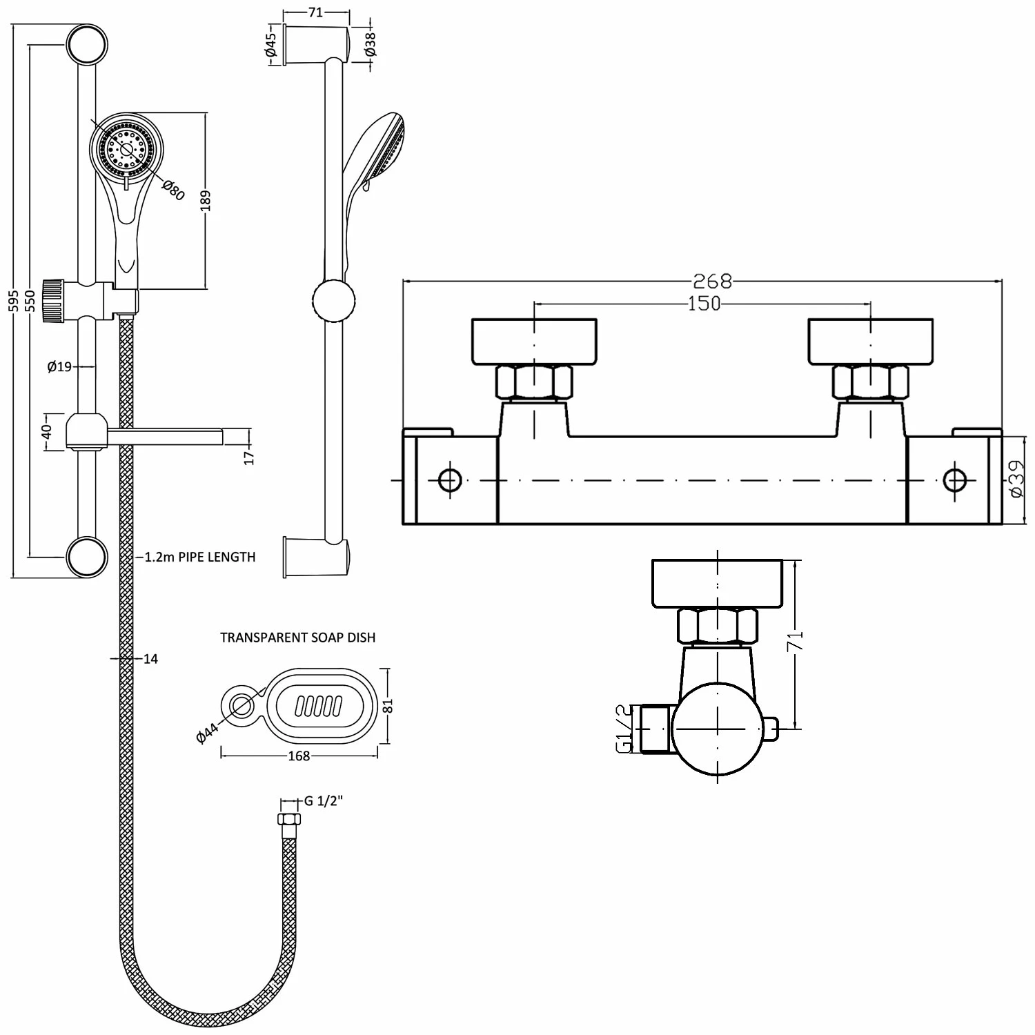 Nuie Minimalist Thermostatic Bar Shower Valve With Classic Multi Function Slider Rail Kit - Chrome 3 Nuie Minimalist Thermostatic Bar Shower Valve With Classic Multi Function Slider Rail Kit - Chrome