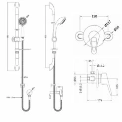 Nuie Ocean Concealed Single Lever Shower Valve With Slider Rail Kit - Chrome -HEATANDPLUMB Sales nuie ocean complete mixer shower a3200 a3273a