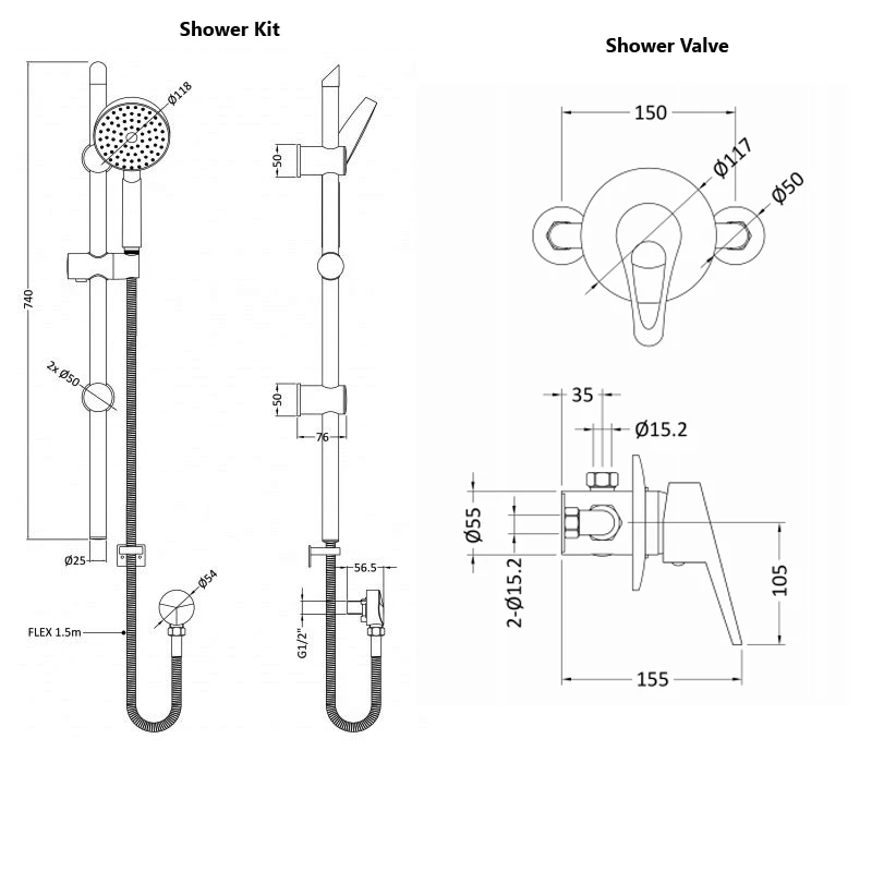 Nuie Ocean Manual Concealed Or Exposed Shower Valve With Shower Kit 5 Nuie Ocean Manual Concealed Or Exposed Shower Valve With Shower Kit - Image 3