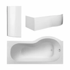 Nuie P-Shaped Shower Bath With Front Panel And Screen 1500mm X 700mm/850mm - Left Handed -HEATANDPLUMB Sales nuie p shaped bath sbath24 2