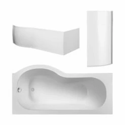 Nuie P-Shaped Shower Bath With Front Panel And Screen 1500mm X 700mm/850mm - Right Handed -HEATANDPLUMB Sales nuie p shaped bath sbath25 2