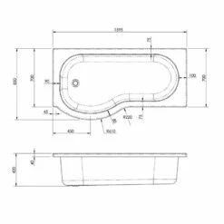 Nuie P-Shaped Shower Bath 1600mm X 700mm/850mm - Left Handed
