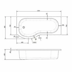 Nuie P-Shaped Shower Bath 1700mm X 700mm/850mm - Right Handed -HEATANDPLUMB Sales nuie p shaped bath wbp1785l 1