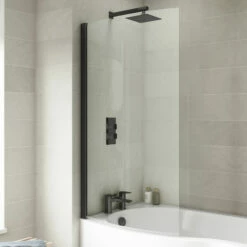 Nuie Pacific Matt Black Profile P-Shaped Bath Screen 1433mm H X 715mm W - 6mm Glass 8 Nuie Pacific Matt Black Profile P-Shaped Bath Screen 1433mm H X 715mm W - 6mm Glass -HEATANDPLUMB Sales nuie pacific bath screen ncs0bp 1