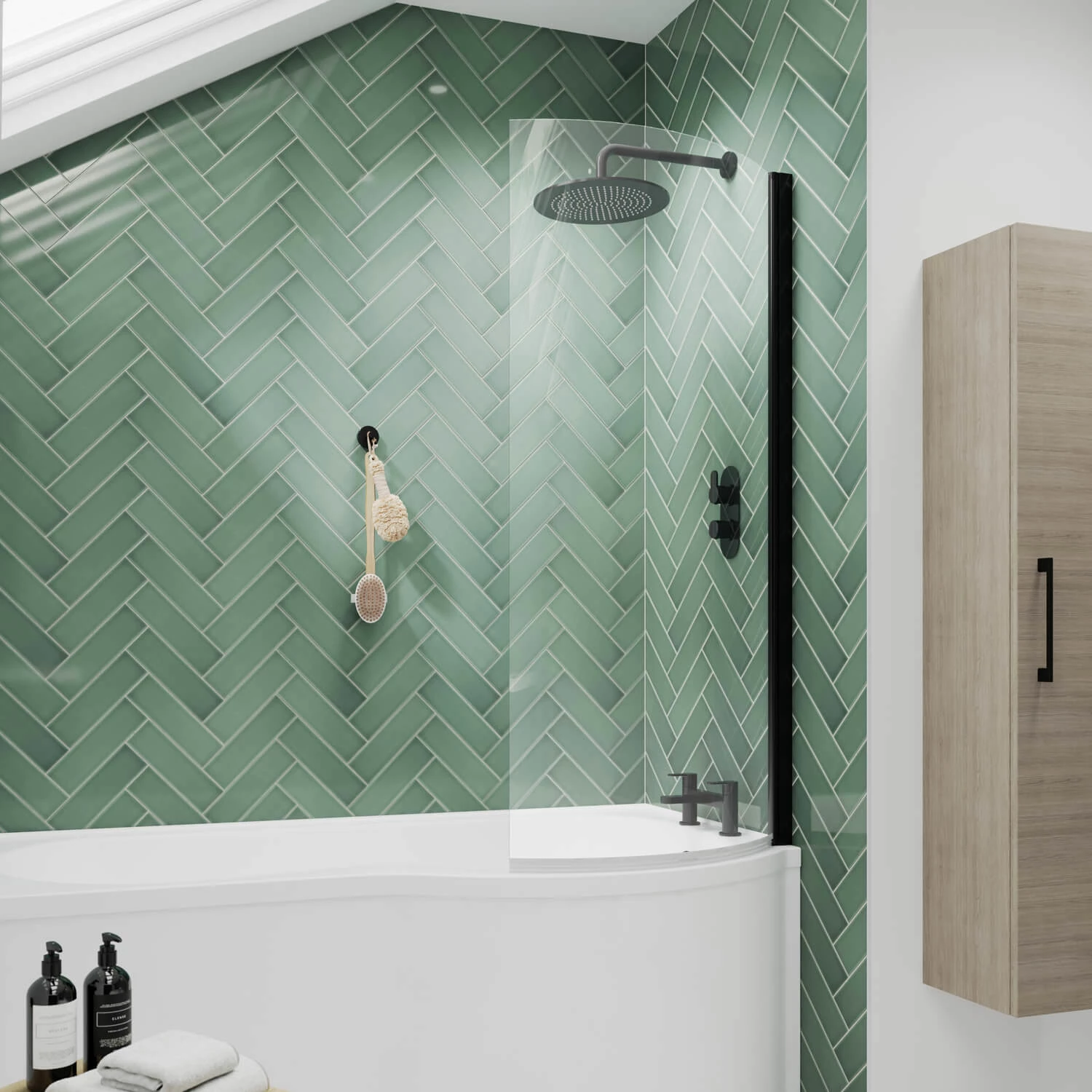 Nuie Pacific Matt Black Profile P-Shaped Bath Screen 1433mm H X 715mm W - 6mm Glass 4 Nuie Pacific Matt Black Profile P-Shaped Bath Screen 1433mm H X 715mm W - 6mm Glass - Image 2