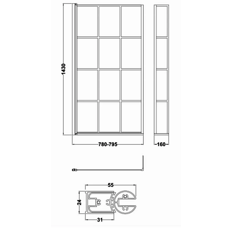 Nuie Pacific Square Matt Black Framed Bath Screen With Fixed Return Panel 1430mm H X 795mm W - 6mm Glass 6 Nuie Pacific Square Matt Black Framed Bath Screen With Fixed Return Panel 1430mm H X 795mm W - 6mm Glass - Image 4