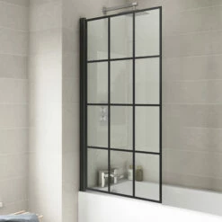Nuie Pacific Square Matt Black Framed Bath Screen 1430mm H X 790mm W - 6mm Glass -HEATANDPLUMB Sales nuie pacific bath screen nssqbf 1