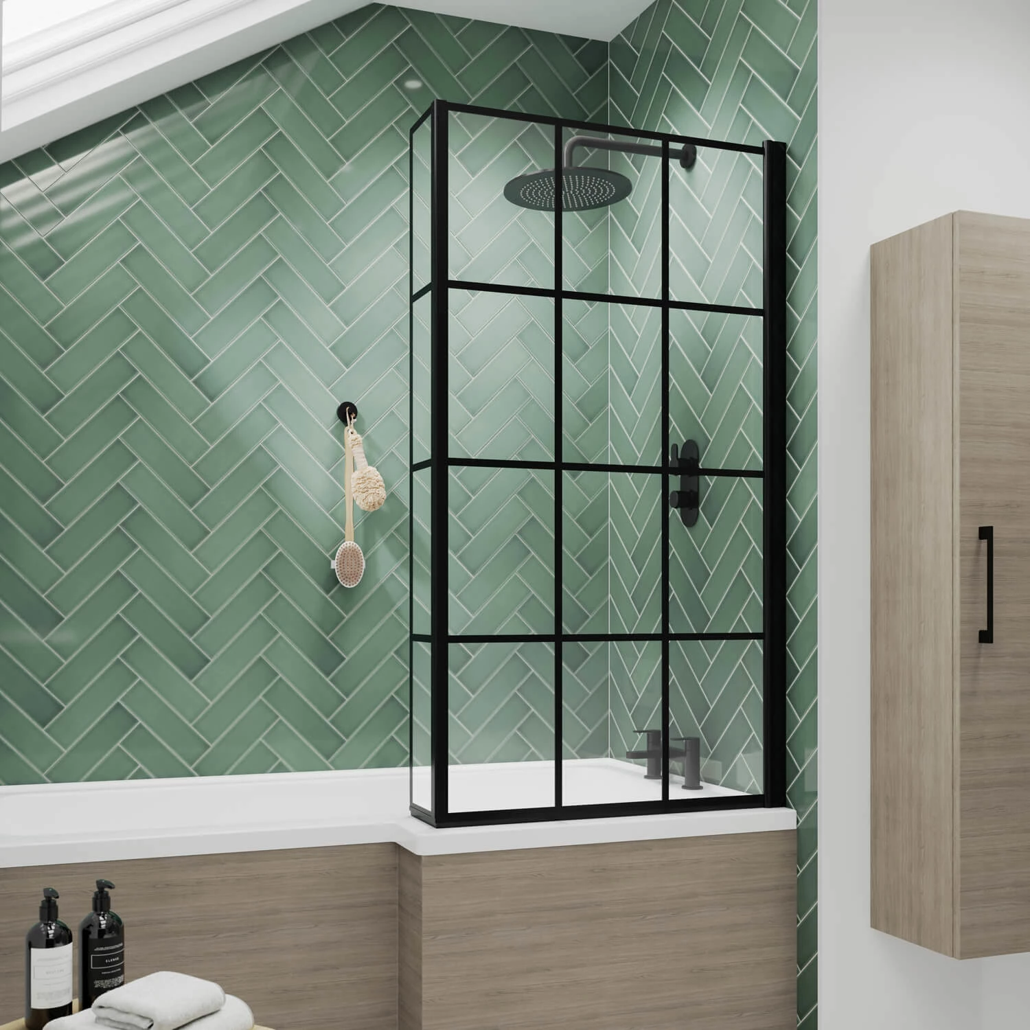 Nuie Pacific Square Matt Black Framed Bath Screen With Fixed Return Panel 1430mm H X 795mm W - 6mm Glass 4 Nuie Pacific Square Matt Black Framed Bath Screen With Fixed Return Panel 1430mm H X 795mm W - 6mm Glass - Image 2