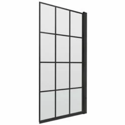 Nuie Pacific Square Matt Black Framed Bath Screen 1430mm H X 790mm W - 6mm Glass